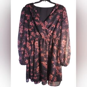 Floral Shear Dress Lining Elastic Waist Size L Dark Fairy Cottagecore